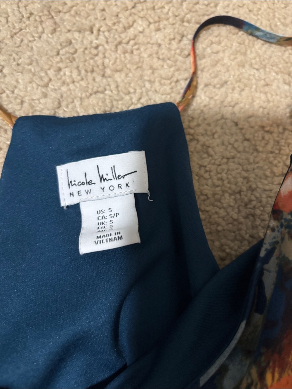 Nicole Miller Floral Watercolor Maxi Dress in Navy, Rust & Cream - Picture 2 of 5